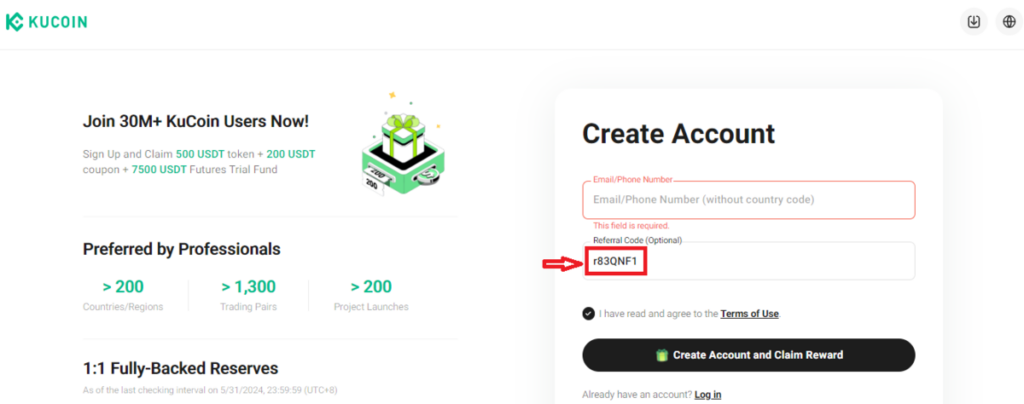 Create a KuCoin account with the Code "r83QNF1"