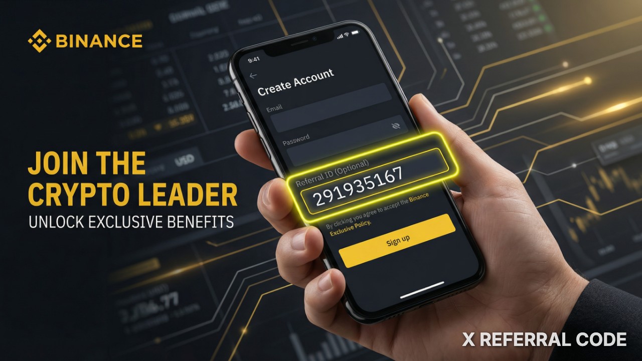 Màn hình đăng ký tài khoản Binance với ô nhập mã giới thiệu 291935167 được làm nổi bật chuyên nghiệp.