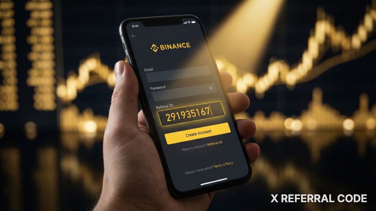 Giao diện biểu mẫu đăng ký tài khoản Binance với ô nhập mã giới thiệu 291935167 được làm nổi bật chuyên nghiệp.