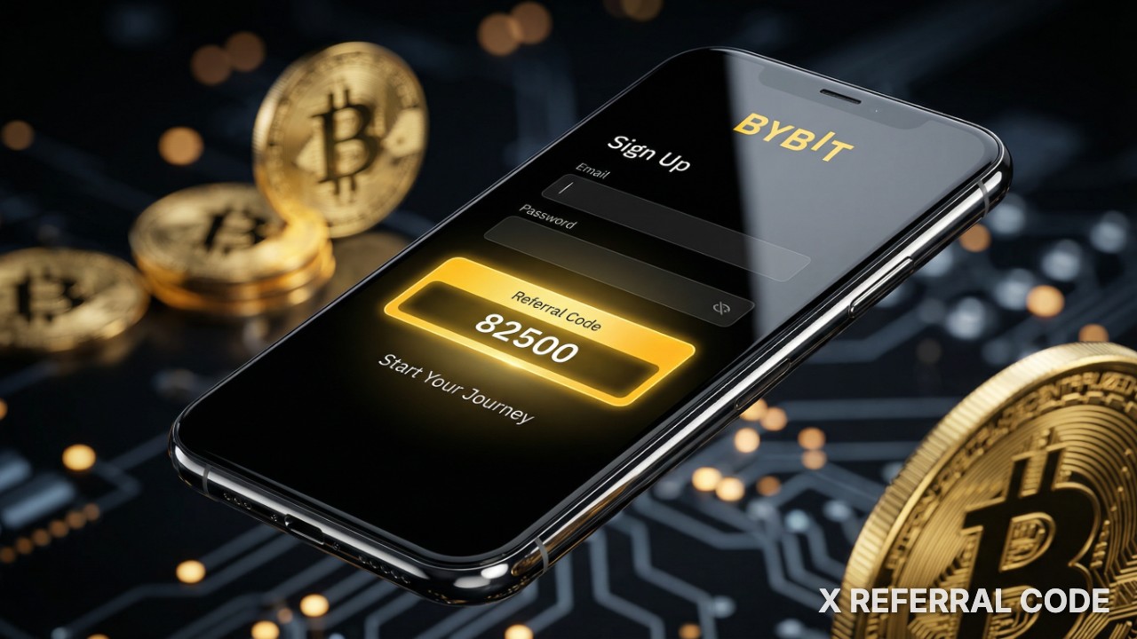 Giao diện trang đăng ký Bybit với ô nhập mã giới thiệu 82500 được làm nổi bật chuyên nghiệp.