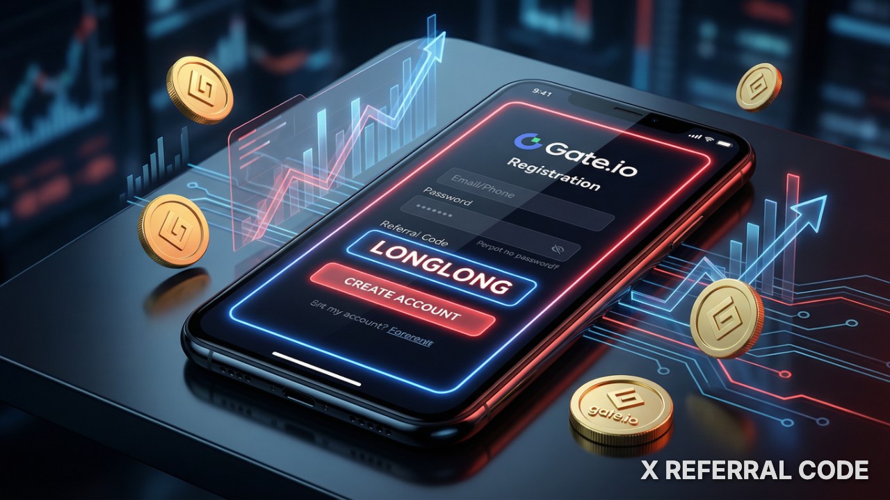 Giao diện màn hình đăng ký tài khoản Gate.io hiển thị ô nhập mã giới thiệu LONGLONG rõ nét.