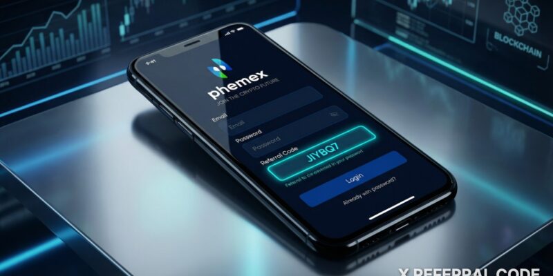 Giao diện biểu mẫu đăng ký Phemex với ô nhập mã giới thiệu JIYBQ7 được làm nổi bật