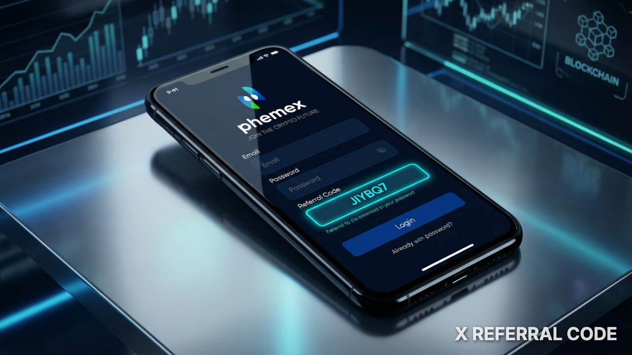 Giao diện biểu mẫu đăng ký Phemex với ô nhập mã giới thiệu JIYBQ7 được làm nổi bật