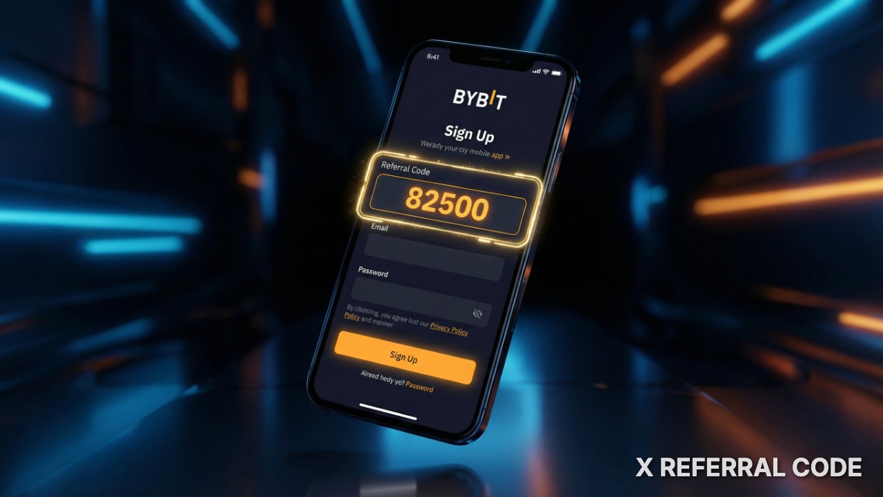 Giao diện đăng ký tài khoản Bybit chuyên nghiệp với mã giới thiệu 82500 được tô đậm và làm nổi bật