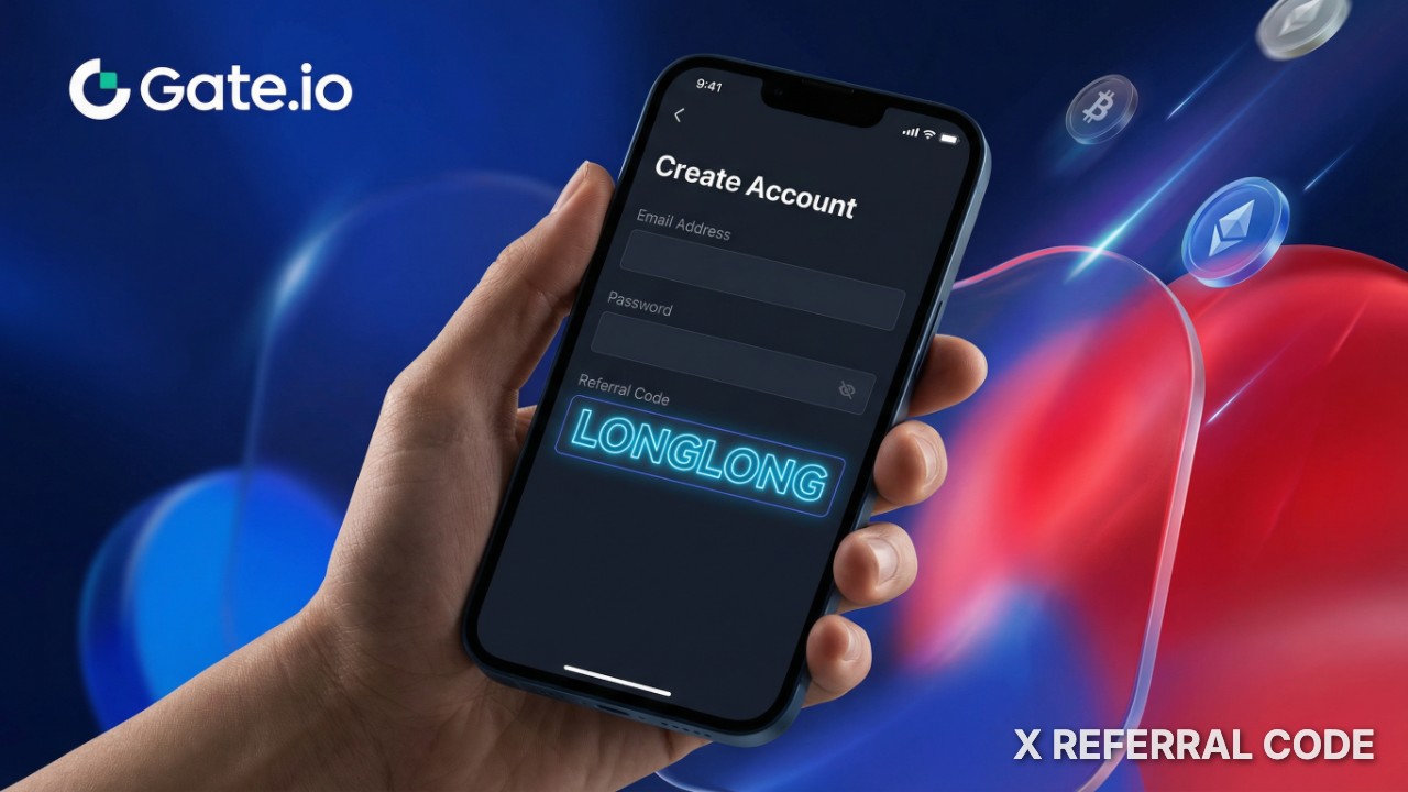 Giao diện đăng ký tài khoản Gate.io với ô nhập mã giới thiệu LONGLONG được hiển thị rõ ràng.