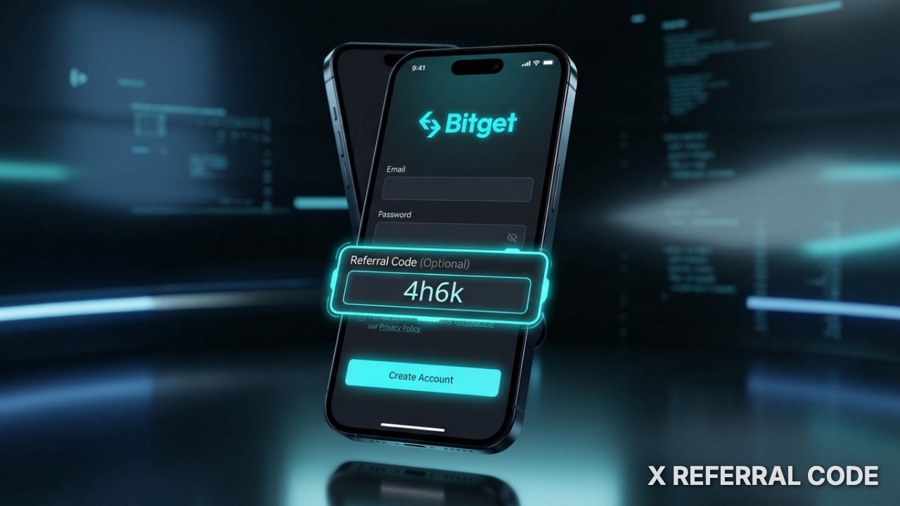 Ảnh chụp màn hình giao diện nhập mã giới thiệu 4h6k trên ứng dụng Bitget