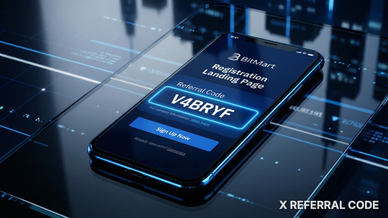 Giao diện trang chủ BitMart với ô nhập mã giới thiệu V4BRYF chuyên nghiệp