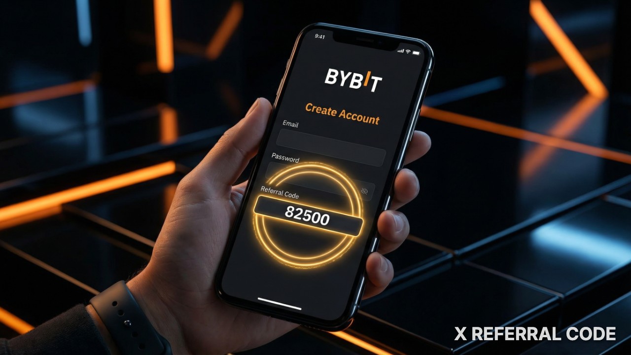 Giao diện đăng ký tài khoản Bybit với ô nhập mã giới thiệu 82500 được làm nổi bật chuyên nghiệp