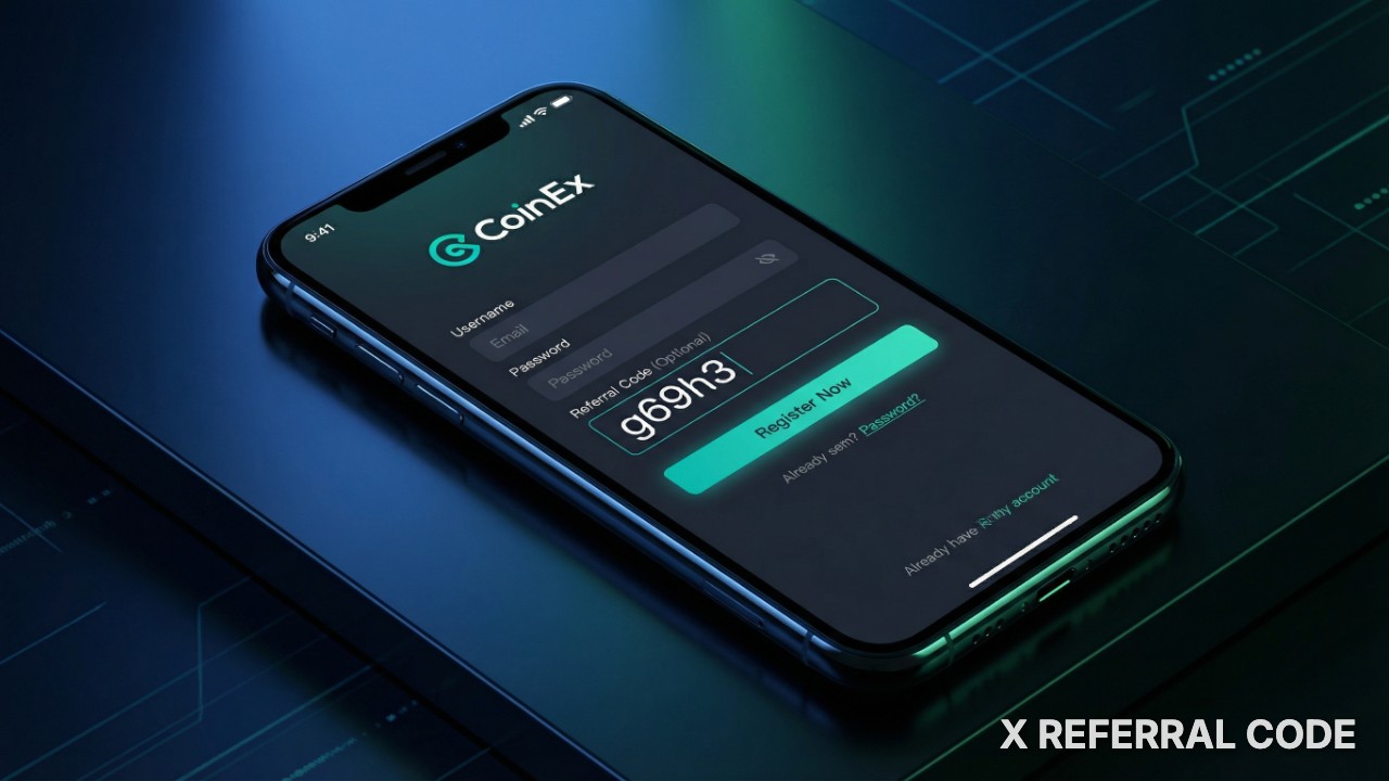 Giao diện đăng ký tài khoản CoinEx với mã giới thiệu 'g69h3' đã được nhập chính xác vào ô thông tin.
