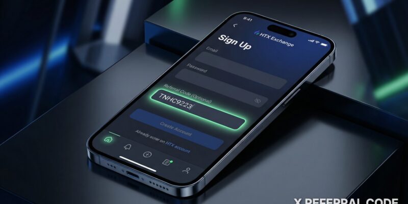 Giao diện đăng ký tài khoản HTX với ô nhập mã giới thiệu TNHC9223 được làm nổi bật chuyên nghiệp