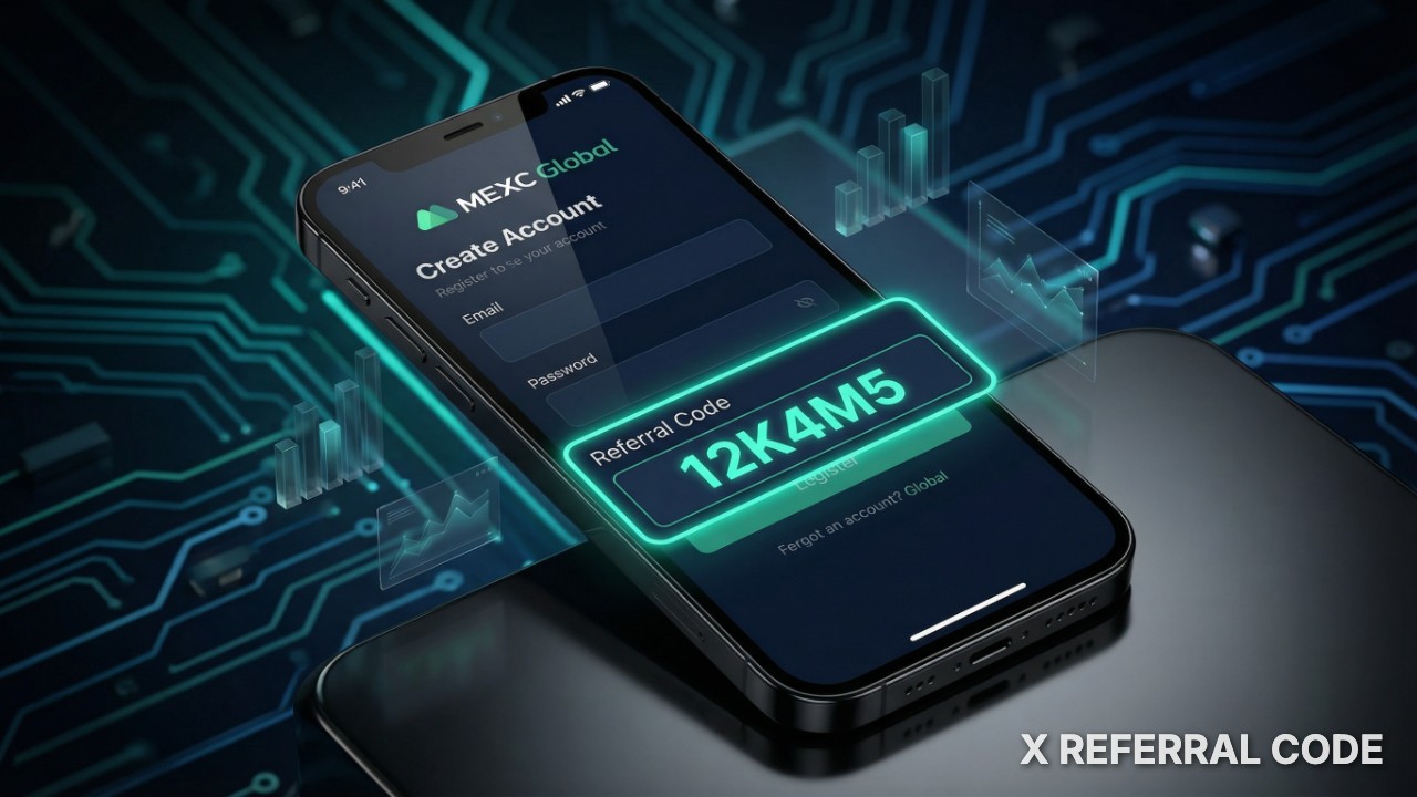 Giao diện biểu mẫu đăng ký tài khoản sàn MEXC với mã giới thiệu 12K4M5 được làm nổi bật
