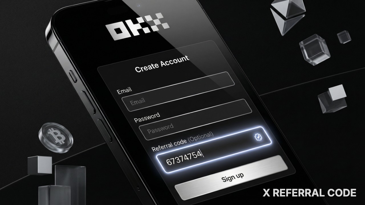 Giao diện trang đăng ký OKX với ô mã giới thiệu được đánh dấu chi tiết