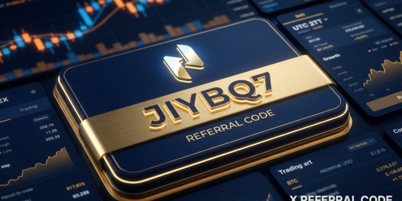 Biểu trưng sàn giao dịch Phemex cùng biểu ngữ chứa mã giới thiệu JIYBQ7 chuyên nghiệp