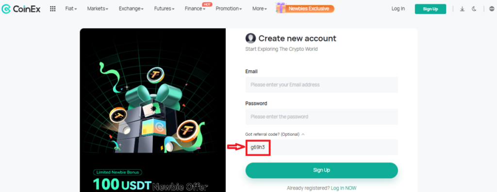 Open an account with CoinEx Bonus Code