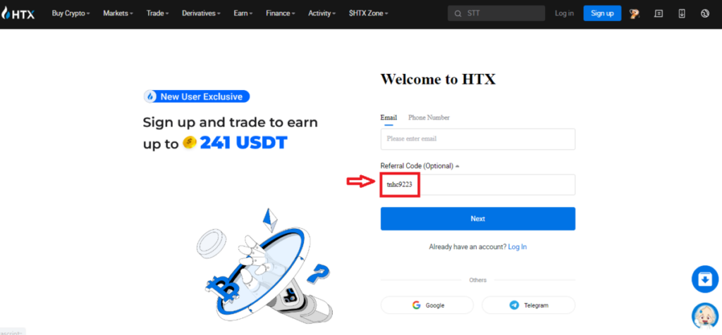 Open an account with HTX Bonus Code