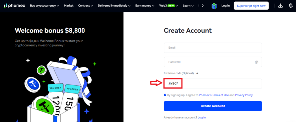 Sign up with Phemex bonus code to earn rewards