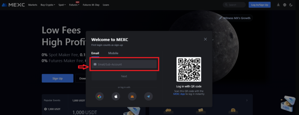 Open an account on MEXC