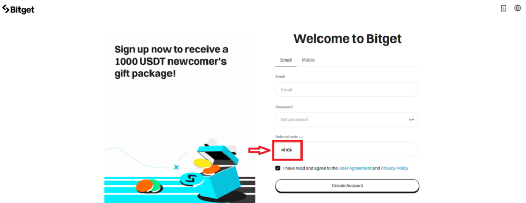 Open an account with Bitget Bonus Code