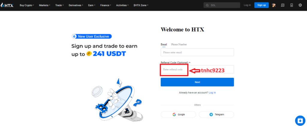 Open an account with HTX Bonus Code