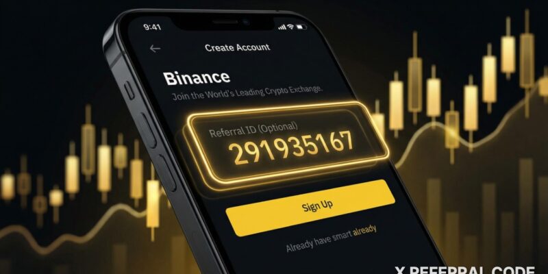 Giao diện trang đăng ký Binance với ô nhập mã giới thiệu được làm nổi bật để nhận ưu đãi