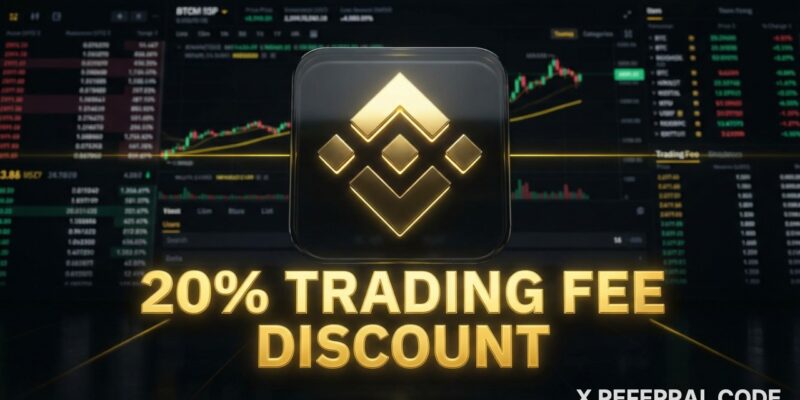 Logo Binance đi kèm thông tin ưu đãi giảm 20% phí giao dịch chuyên nghiệp.