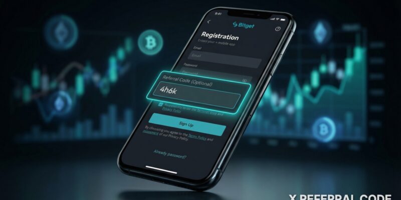 Giao diện trang đăng ký Bitget hiển thị ô nhập mã giới thiệu với mã 4h6k cực kỳ rõ nét.