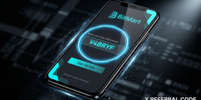 Ảnh chụp màn hình giao diện đăng ký tài khoản BitMart với ô nhập mã giới thiệu được làm nổi bật rõ nét.