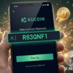 A Comprehensive KuCoin Tutorial with Referral Code "R83QNF1" Giao diện đăng ký tài khoản KuCoin với ô nhập mã giới thiệu R83QNF1 được làm nổi bật chuyên nghiệp
