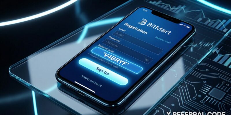 Giao diện biểu mẫu đăng ký tài khoản BitMart với ô nhập mã giới thiệu hiển thị rõ ràng.