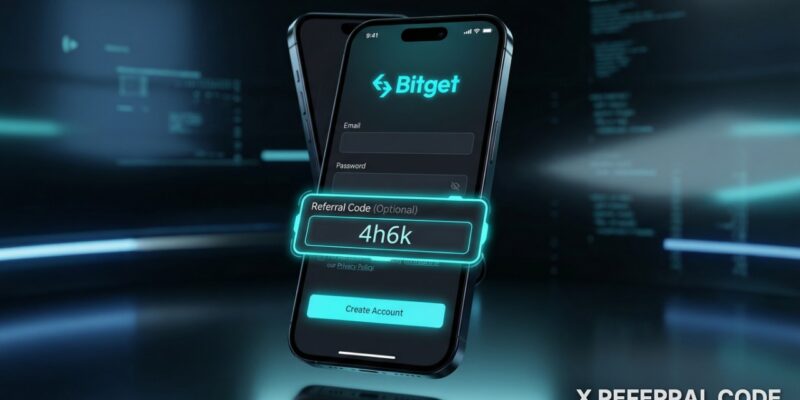 Ảnh chụp màn hình giao diện nhập mã giới thiệu 4h6k trên ứng dụng Bitget