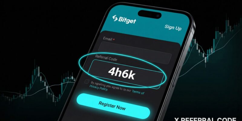Giao diện trang đăng ký tài khoản Bitget với mã giới thiệu 4h6k được điền chính xác.