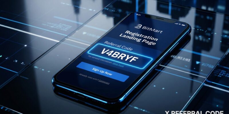 Giao diện trang chủ BitMart với ô nhập mã giới thiệu V4BRYF chuyên nghiệp