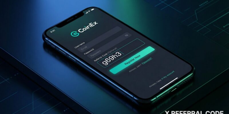 Giao diện đăng ký tài khoản CoinEx với mã giới thiệu 'g69h3' đã được nhập chính xác vào ô thông tin.