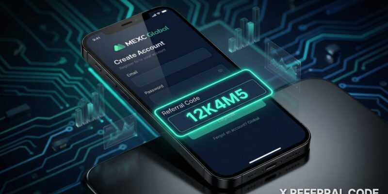 Giao diện biểu mẫu đăng ký tài khoản sàn MEXC với mã giới thiệu 12K4M5 được làm nổi bật